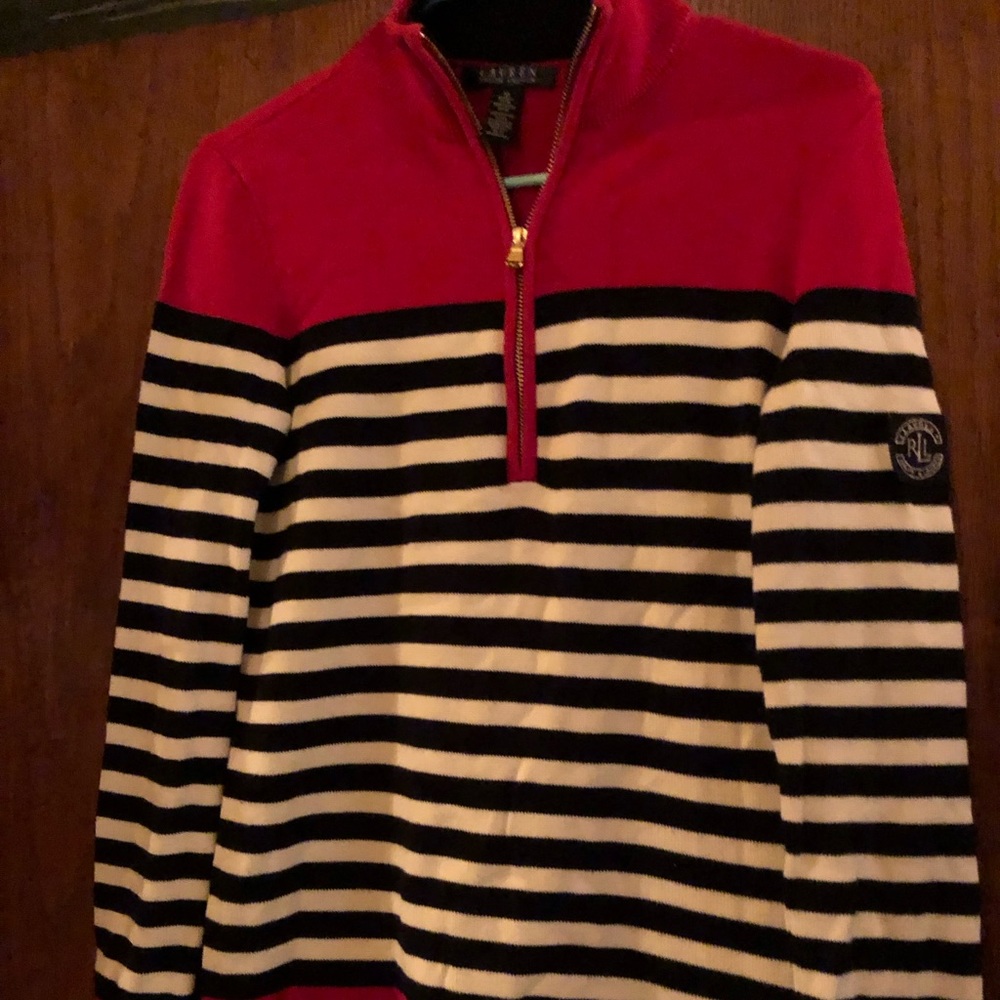 Vintage Lauren Ralph Lauren stripe red black sweater size medium lil stretch
